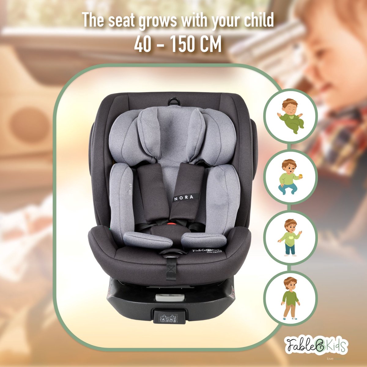 Fablekids Kinderautostoel 360° Isofix 40-150 cm