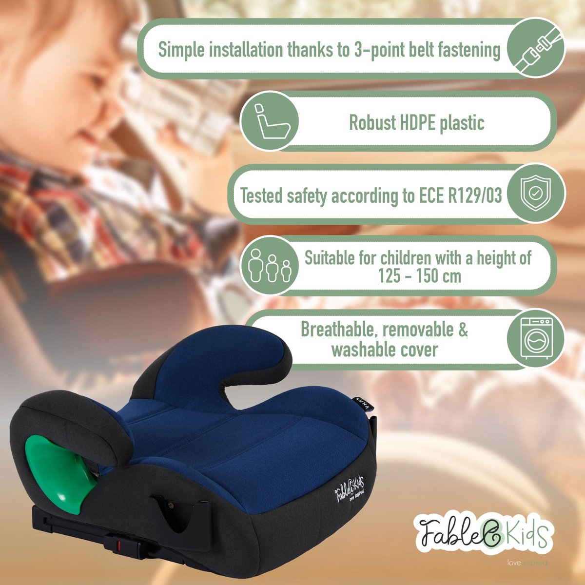 FableKids kinderautostoel stoelverhoger 125-150 cm
