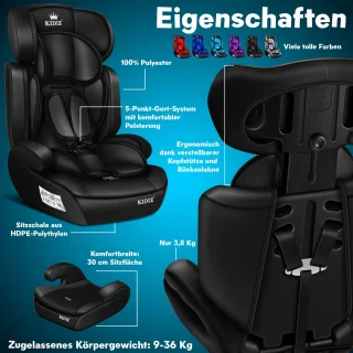 KIDIZ® Autostoeltje Groep 1-3 9-36 kg Zwart