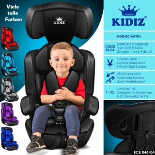KIDIZ® Autostoeltje Groep 1-3 9-36 kg Zwart