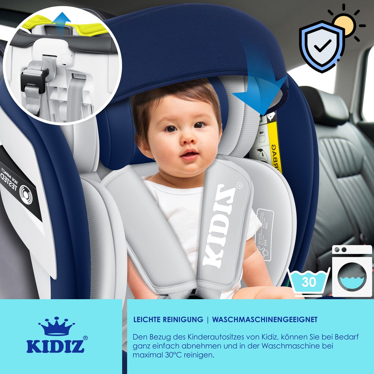 KIDIZ Autostoeltje Isofix 360° 0-36 kg Marineblauw
