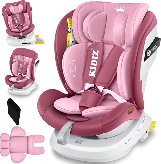 KIDIZ Autostoeltje Isofix Top Tether 360° Draaibaar Groep 0/1/2/3 Roze