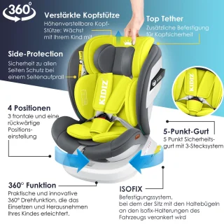 KIDIZ Babyautostoeltje Isofix 360° Draaibaar Grijs 0-36kg Groep 0/1/2/3