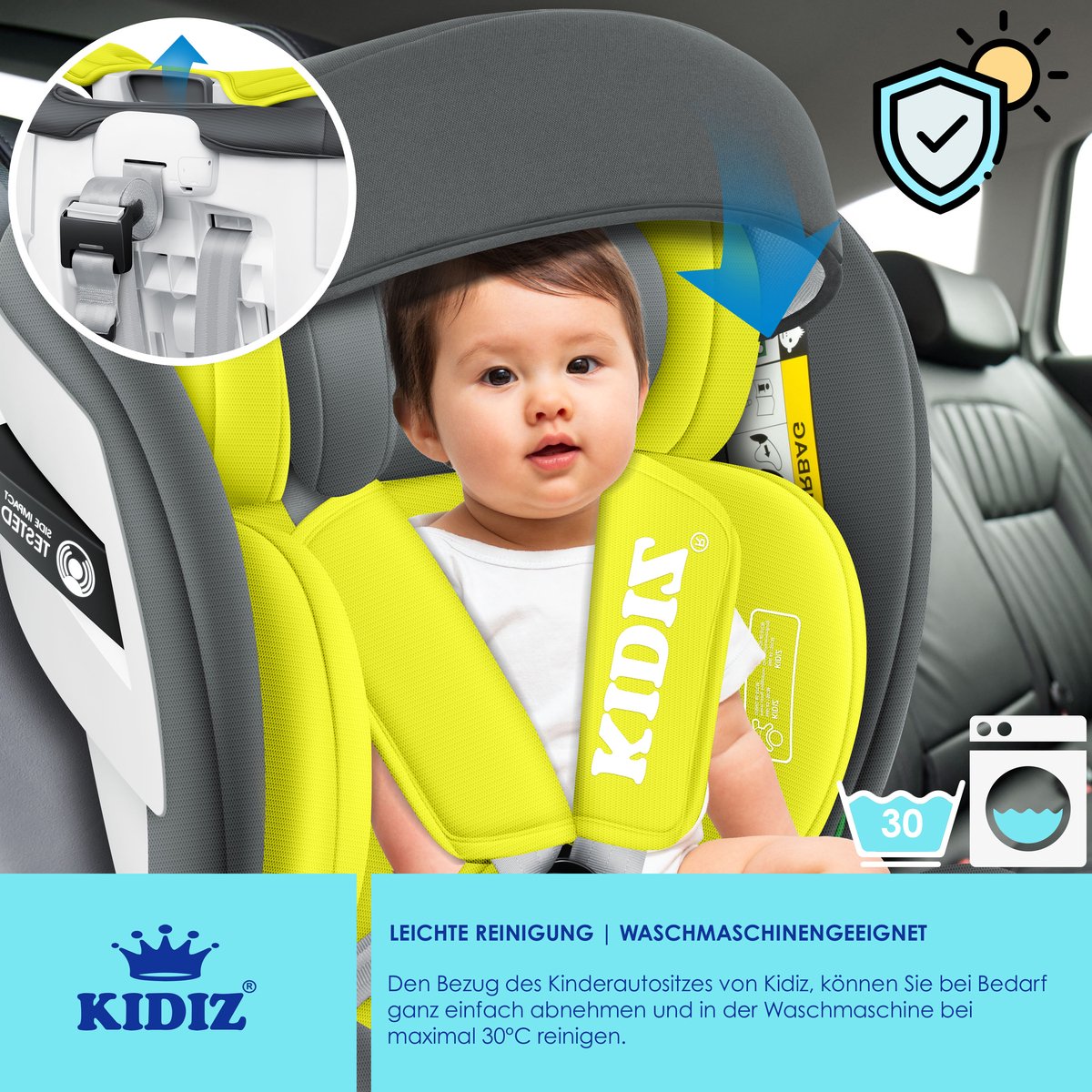 KIDIZ Babyautostoeltje Isofix 360° Draaibaar Grijs 0-36kg Groep 0/1/2/3