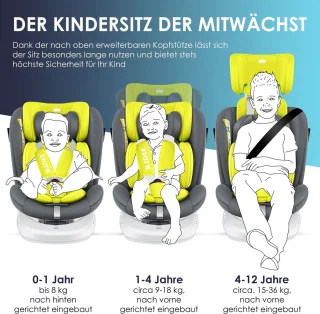 KIDIZ Babyautostoeltje Isofix 360° Draaibaar Grijs 0-36kg Groep 0/1/2/3