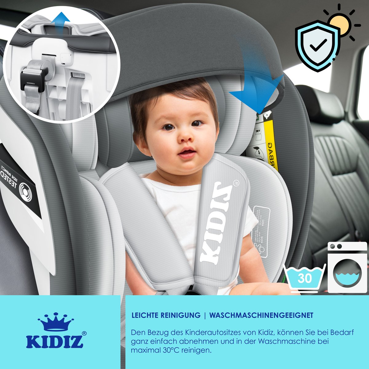 KIDIZ Babyautostoeltje Isofix 360° Draaibaar Groep 0/1/2/3 Antraciet