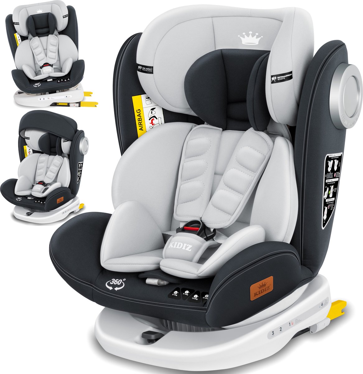 KIDIZ Babyautostoeltje Isofix 360° Draaibaar Groep 0/1/2/3 Antraciet