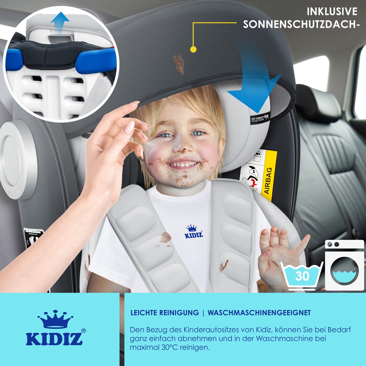 KIDIZ Babyautostoeltje Isofix 360° Draaibaar Groep 0/1/2/3 Antraciet