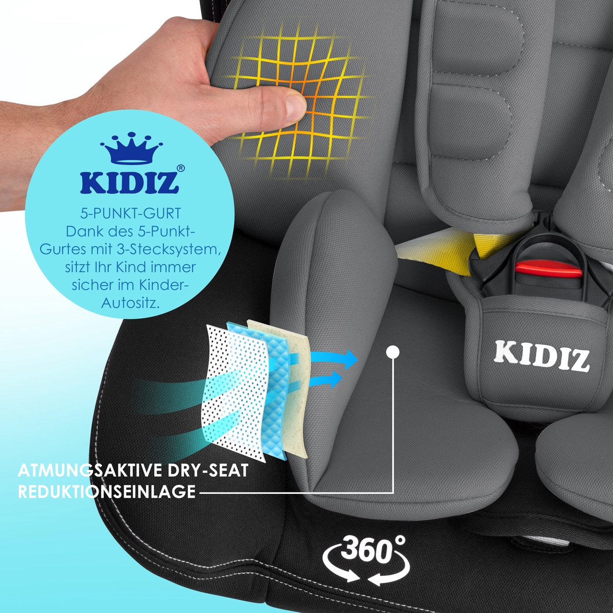 KIDIZ Babyautostoeltje Isofix 360° Groep 0-3 Zwart