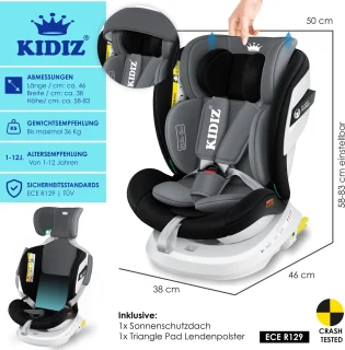 KIDIZ Babyautostoeltje Isofix 360° Groep 0-3 Zwart