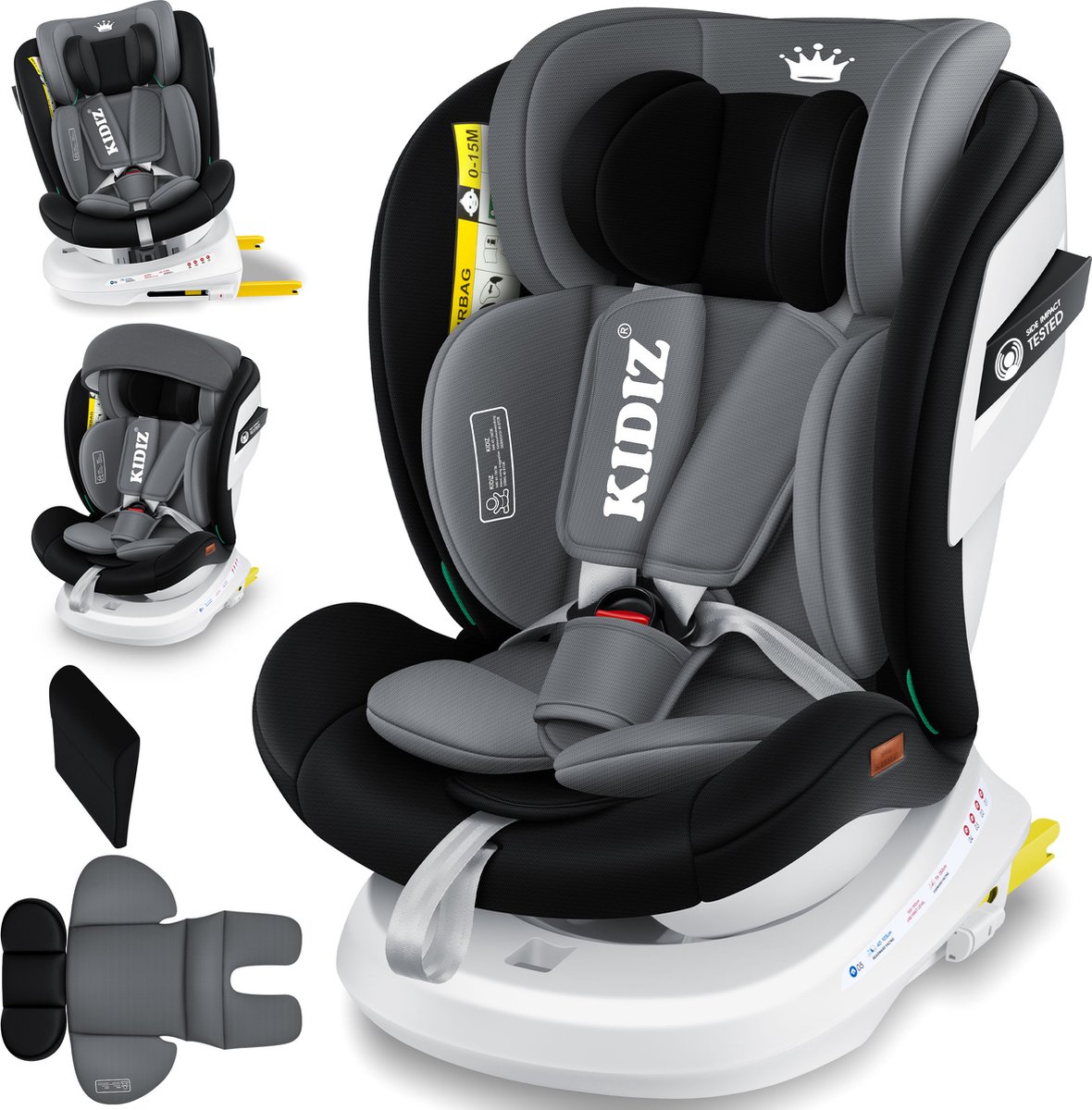 KIDIZ Babyautostoeltje Isofix 360° Groep 0-3 Zwart