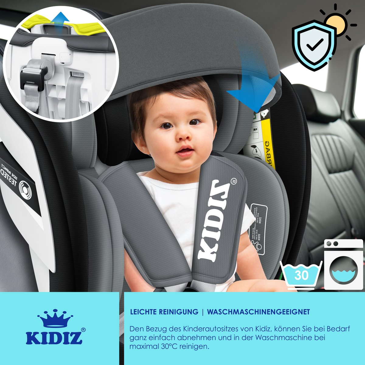 KIDIZ Babyautostoeltje Isofix 360° Groep 0-3 Zwart