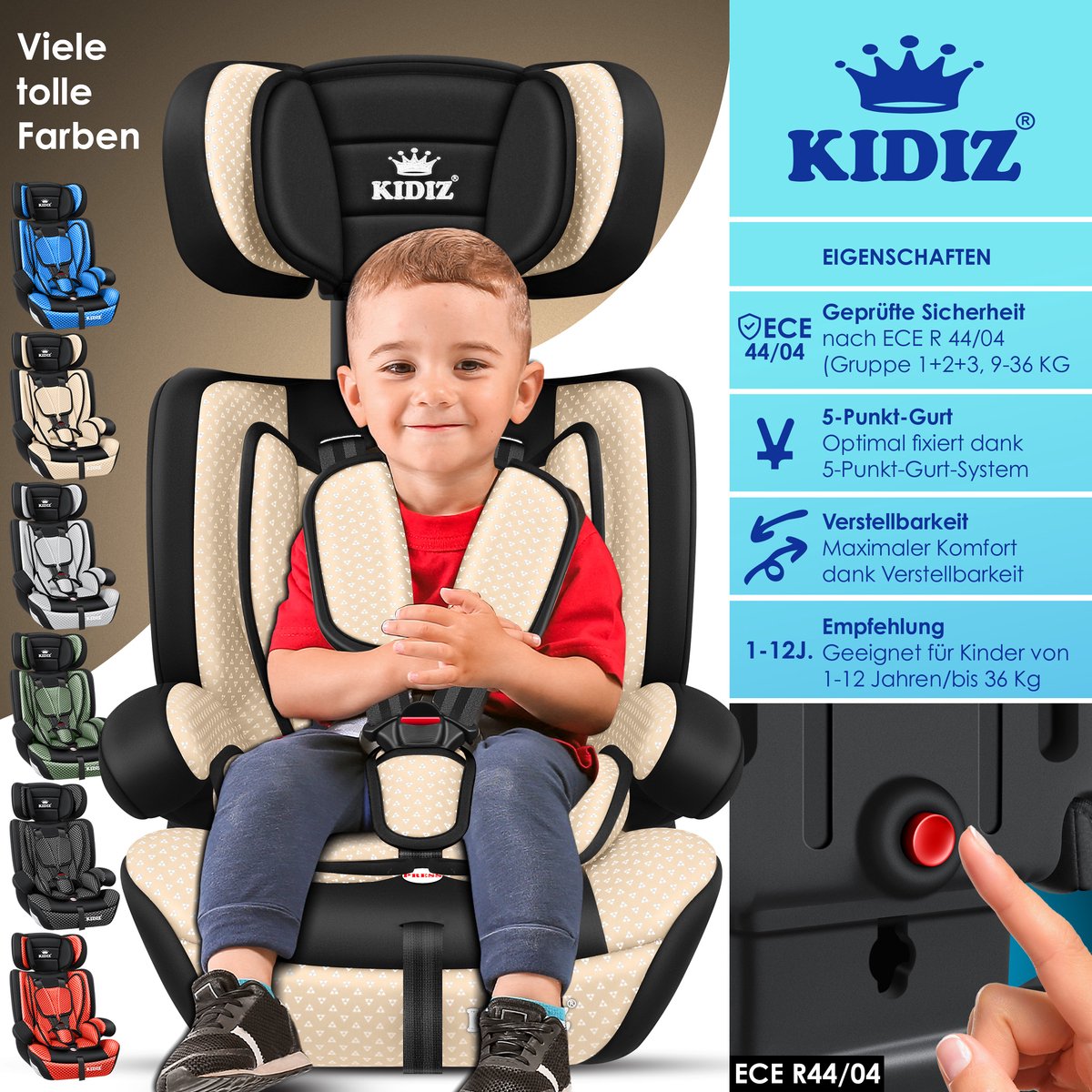 KIDIZ Kinderautostoeltje Kuip Beige 9-36 kg Gr.1/2/3