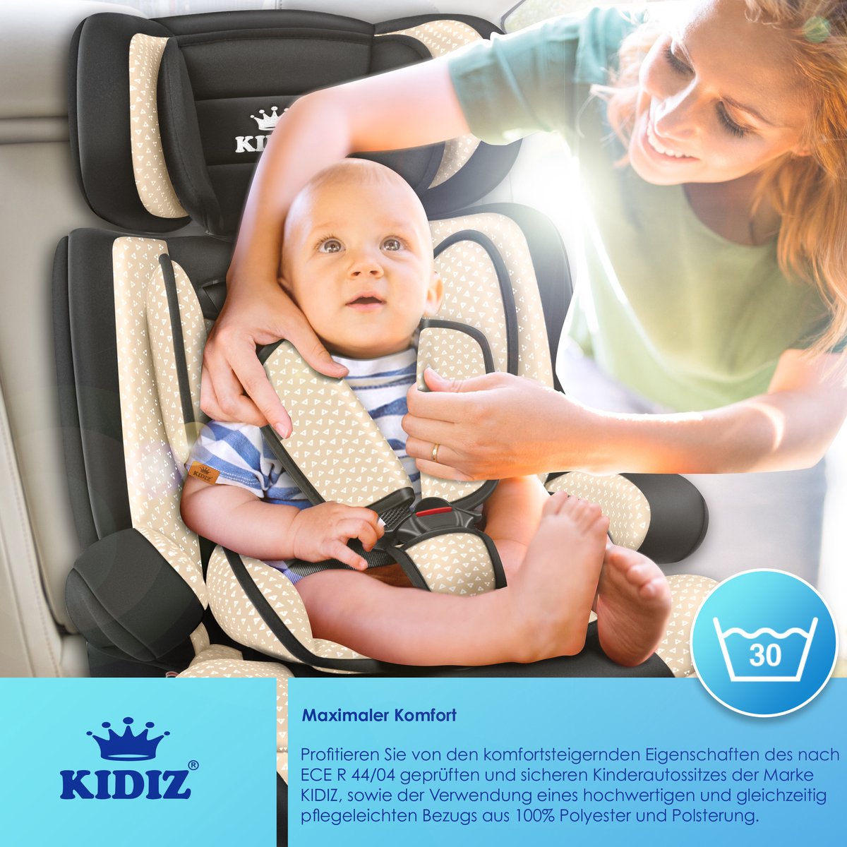 KIDIZ Kinderautostoeltje Kuip Beige 9-36 kg Gr.1/2/3