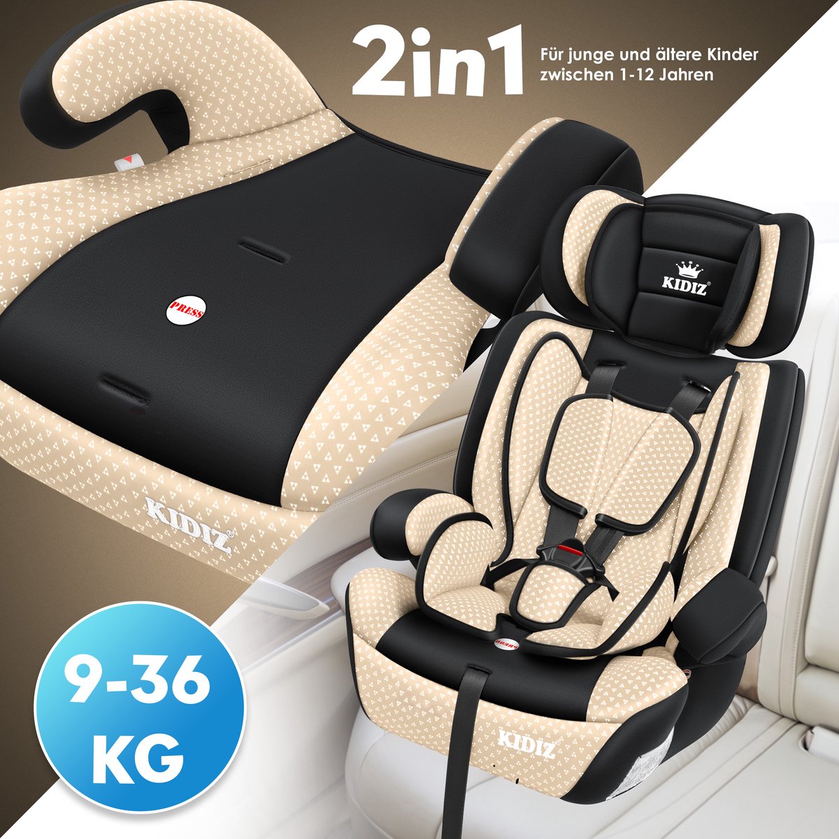 KIDIZ Kinderautostoeltje Kuip Beige 9-36 kg Gr.1/2/3