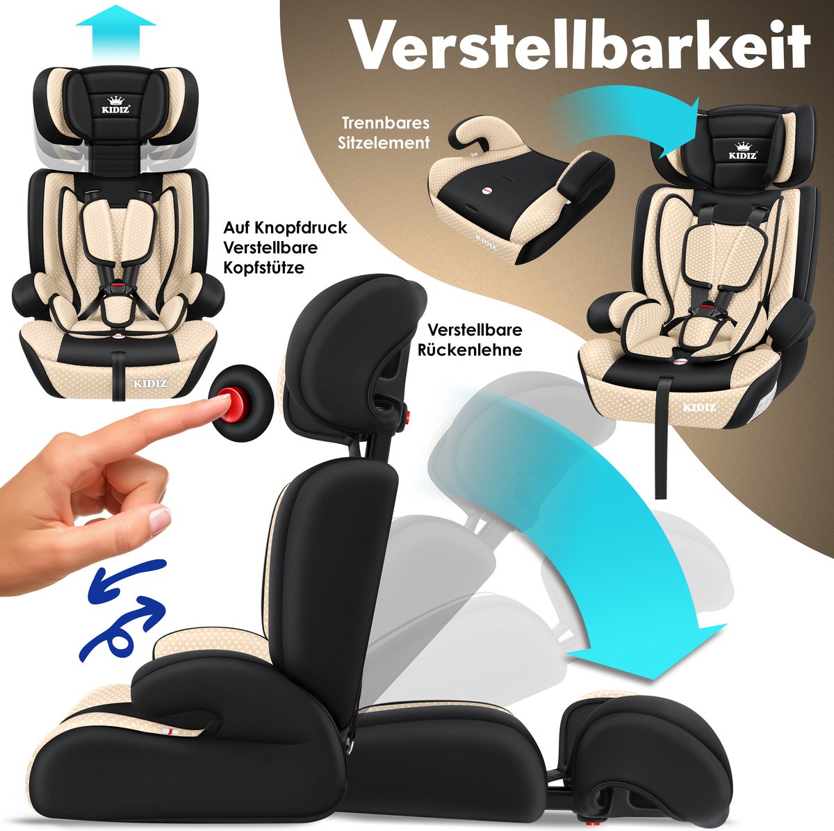 KIDIZ Kinderautostoeltje Kuip Beige 9-36 kg Gr.1/2/3