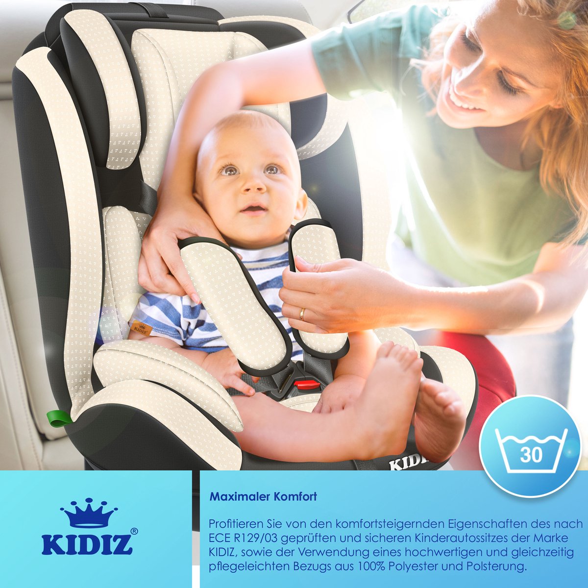 KIDIZ Kinderautostoeltje Kuip Beige 9-36 kg Gr.1/2/3