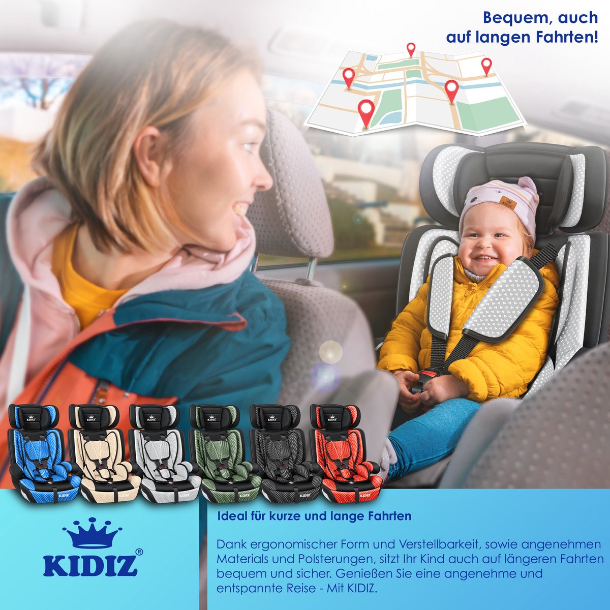 KIDIZ kinderautostoeltje kuip grijs groep 1/2/3 9-36 kg