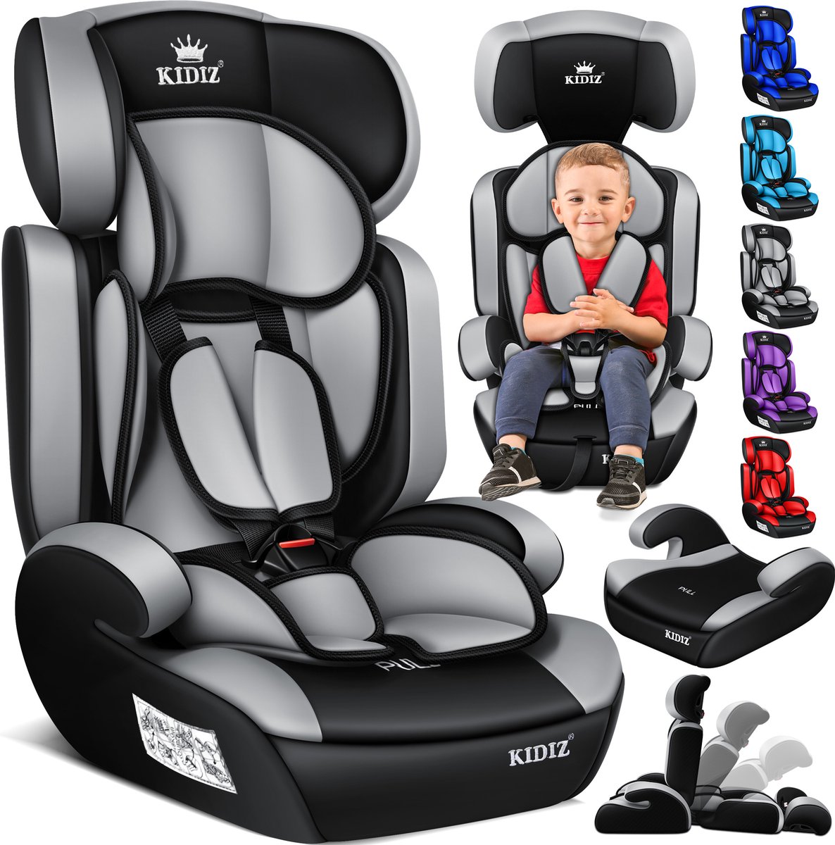 KIDIZ kinderautostoeltje kuip grijs groep 1/2/3 9-36 kg