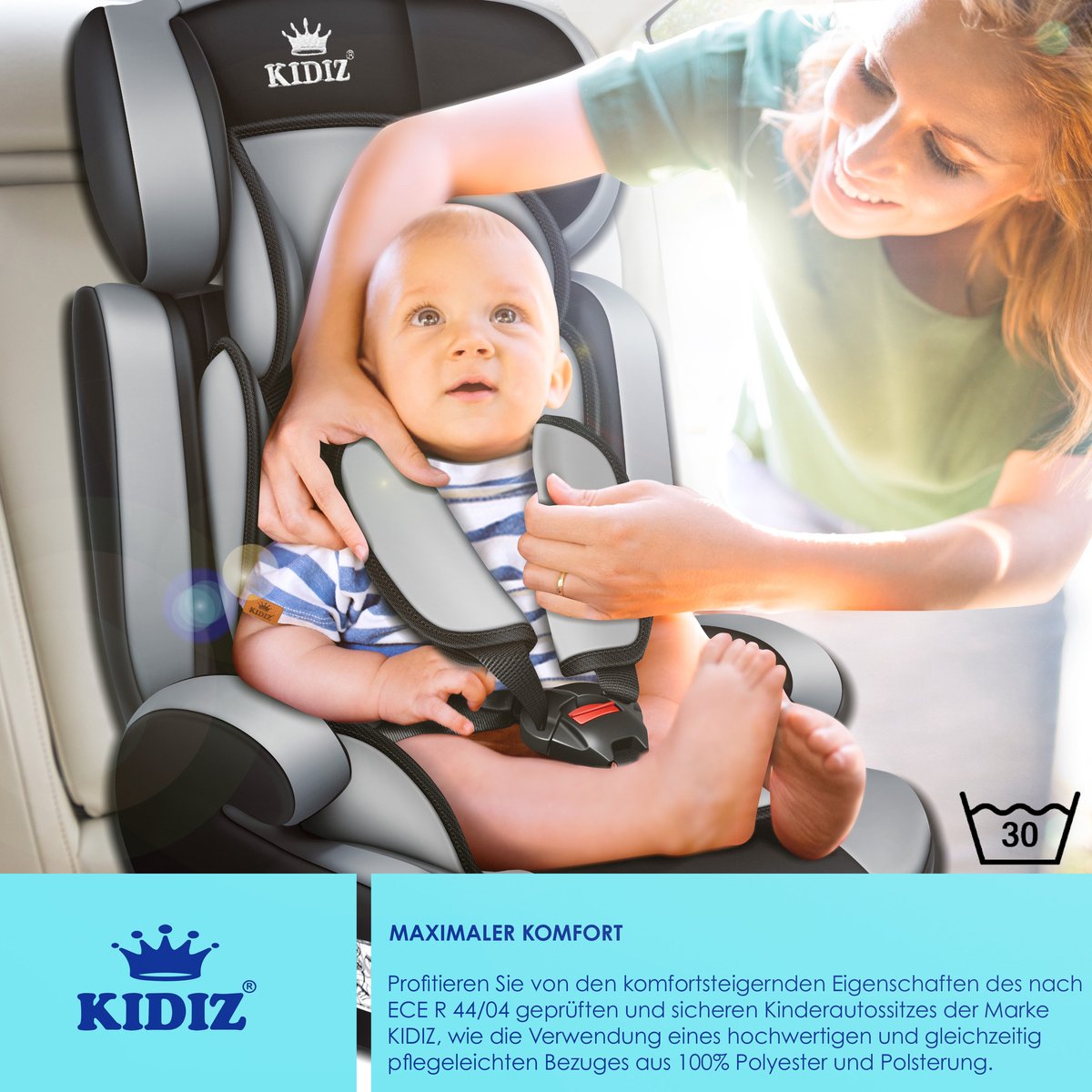 KIDIZ kinderautostoeltje kuip grijs groep 1/2/3 9-36 kg