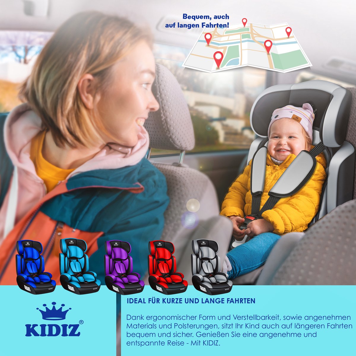 KIDIZ kinderautostoeltje kuip grijs groep 1/2/3 9-36 kg
