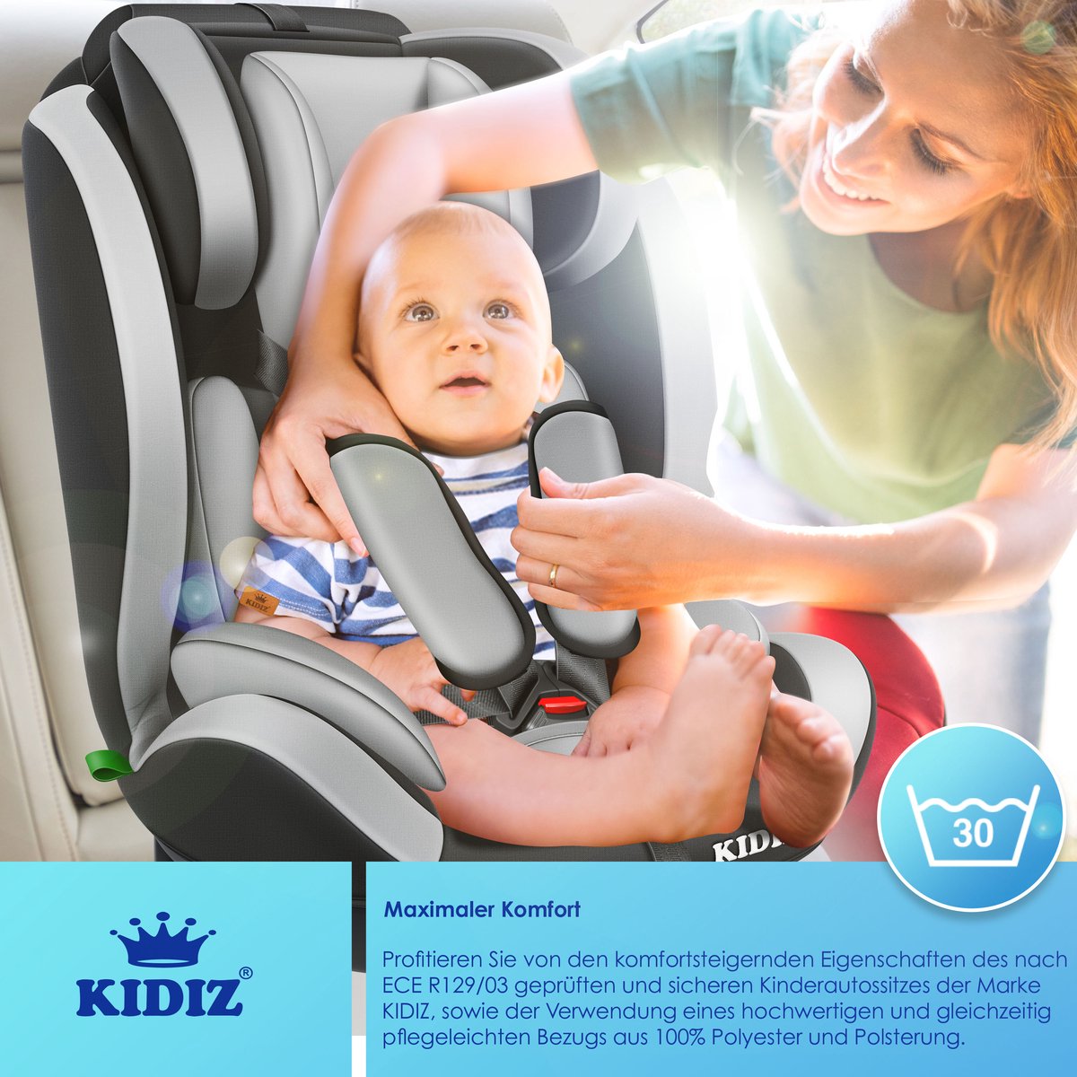 KIDIZ kinderautostoeltje kuip grijs groep 1/2/3 9-36 kg
