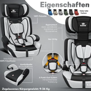 KIDIZ kinderautostoeltje kuip grijs groep 1/2/3 9-36 kg