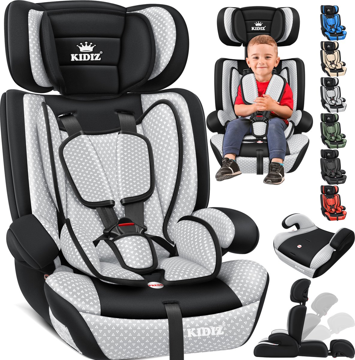 KIDIZ kinderautostoeltje kuip grijs groep 1/2/3 9-36 kg