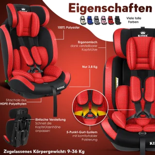 KIDIZ Kinderautostoeltje Kuip Groep 1-3 Rood