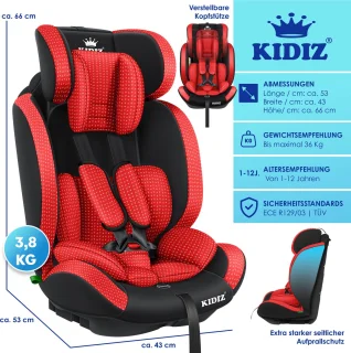 KIDIZ Kinderautostoeltje Kuip Groep 1-3 Rood