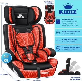 KIDIZ Kinderautostoeltje Kuip Groep 1-3 Rood
