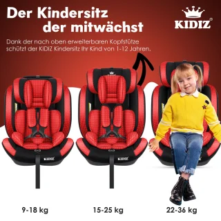 KIDIZ Kinderautostoeltje Kuip Groep 1-3 Rood