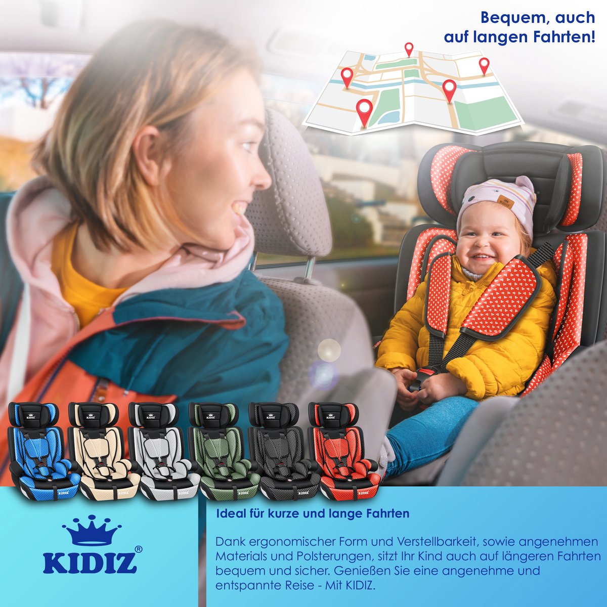 KIDIZ Kinderautostoeltje Kuip Groep 1-3 Rood