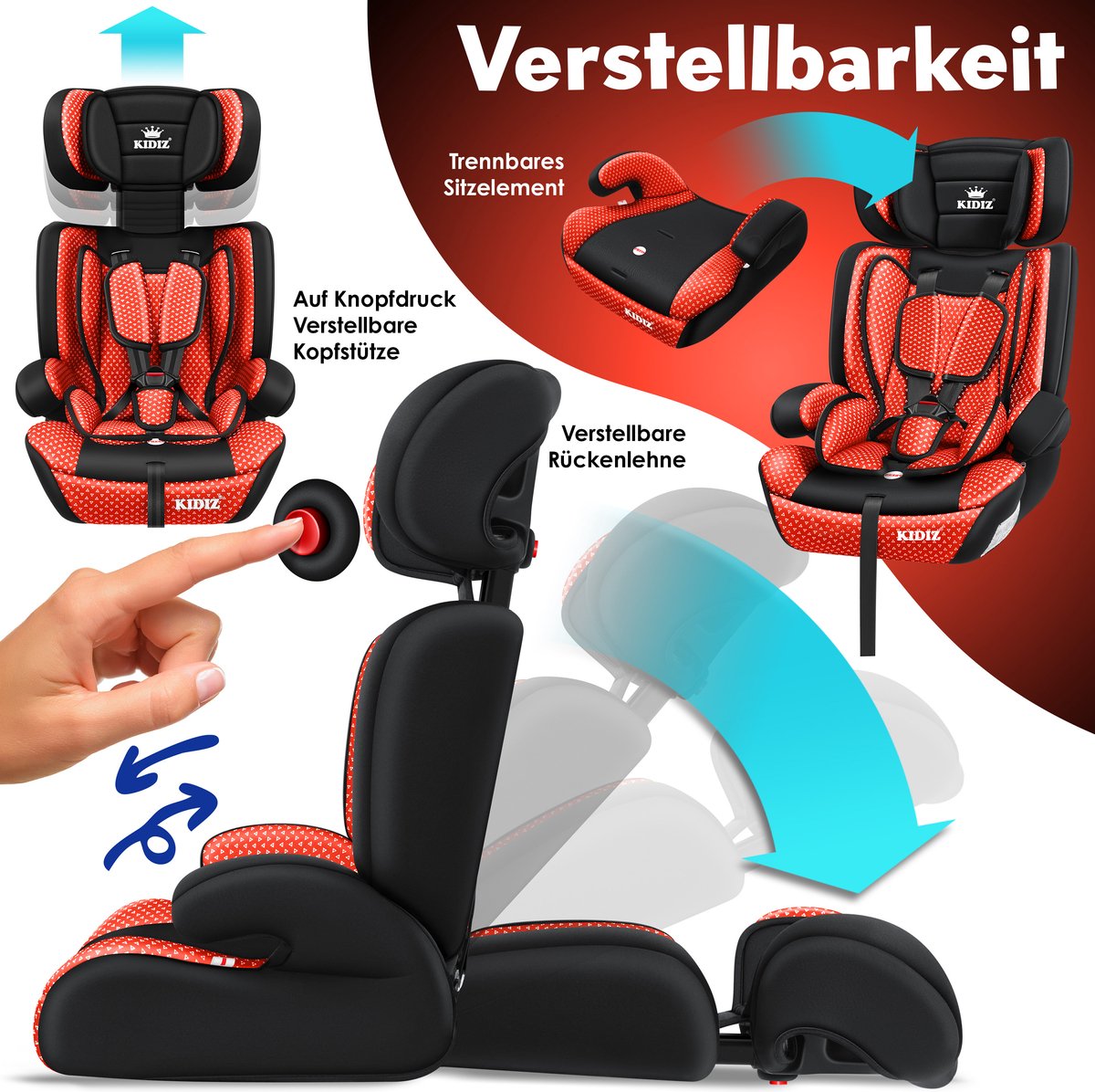 KIDIZ Kinderautostoeltje Kuip Groep 1-3 Rood
