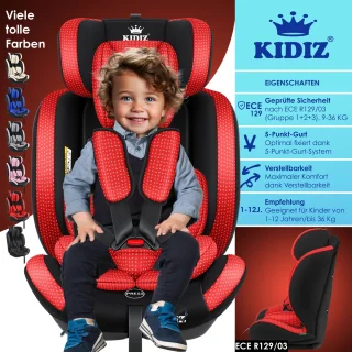 KIDIZ Kinderautostoeltje Kuip Groep 1-3 Rood