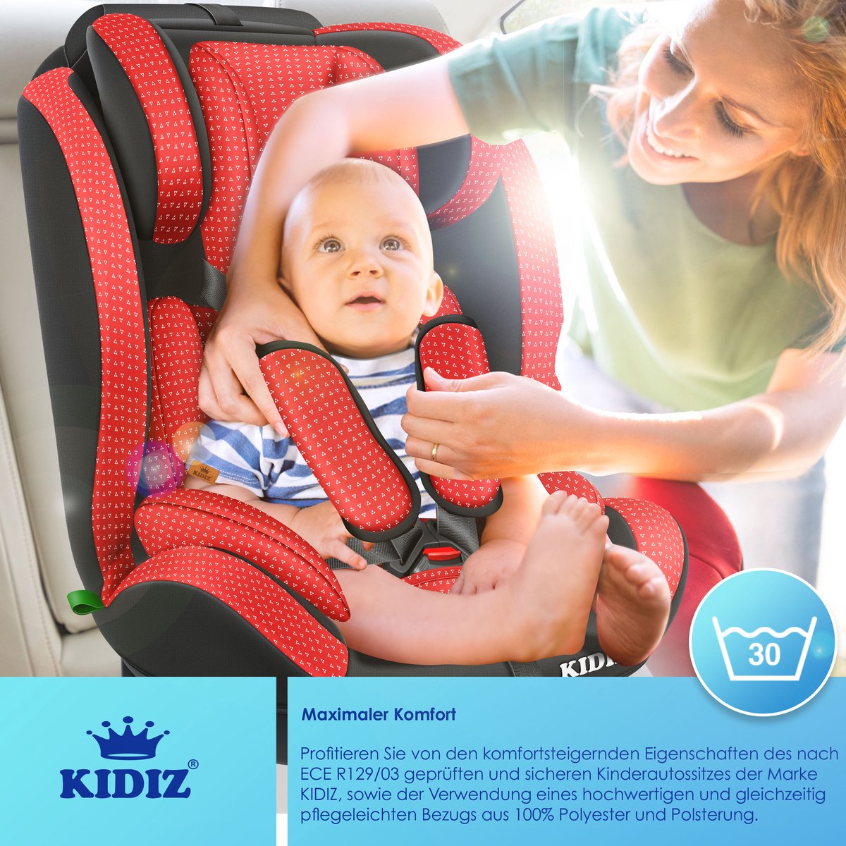 KIDIZ Kinderautostoeltje Kuip Groep 1-3 Rood