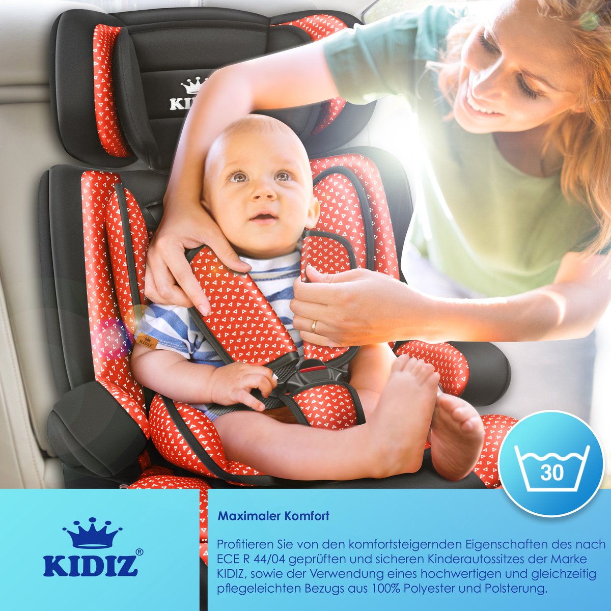 KIDIZ Kinderautostoeltje Kuip Groep 1-3 Rood