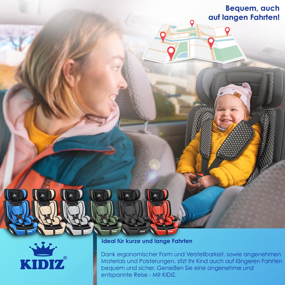KIDIZ Kinderautostoeltje Kuip Zwart 9-36 kg Gr. 1/2/3