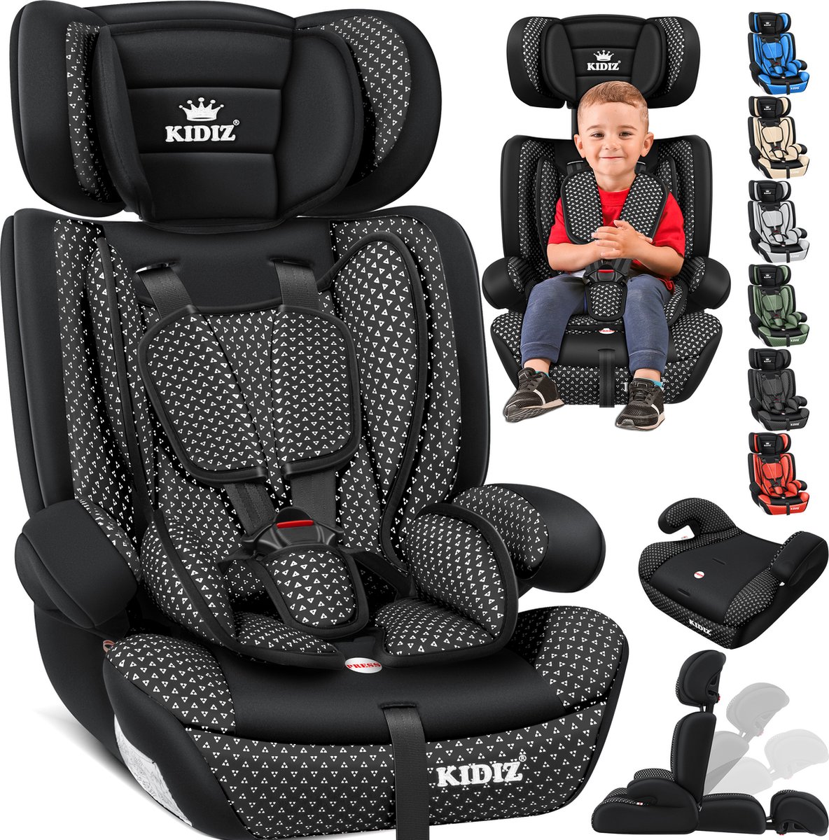 KIDIZ Kinderautostoeltje Kuip Zwart 9-36 kg Gr. 1/2/3