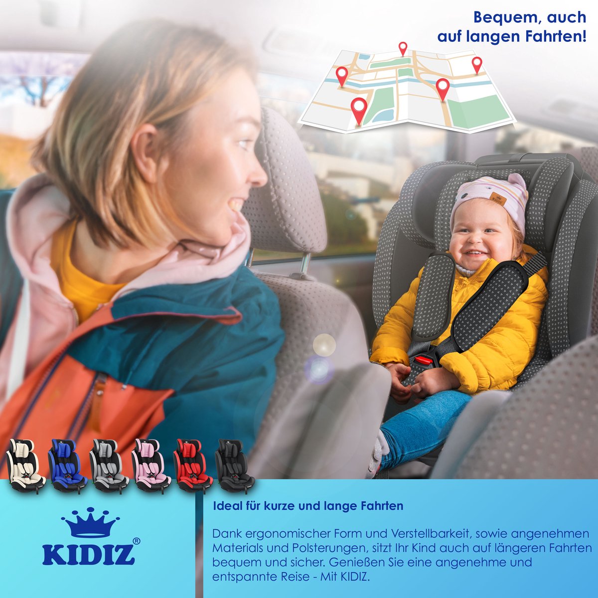 KIDIZ Kinderautostoeltje Kuip Zwart 9-36 kg Gr. 1/2/3