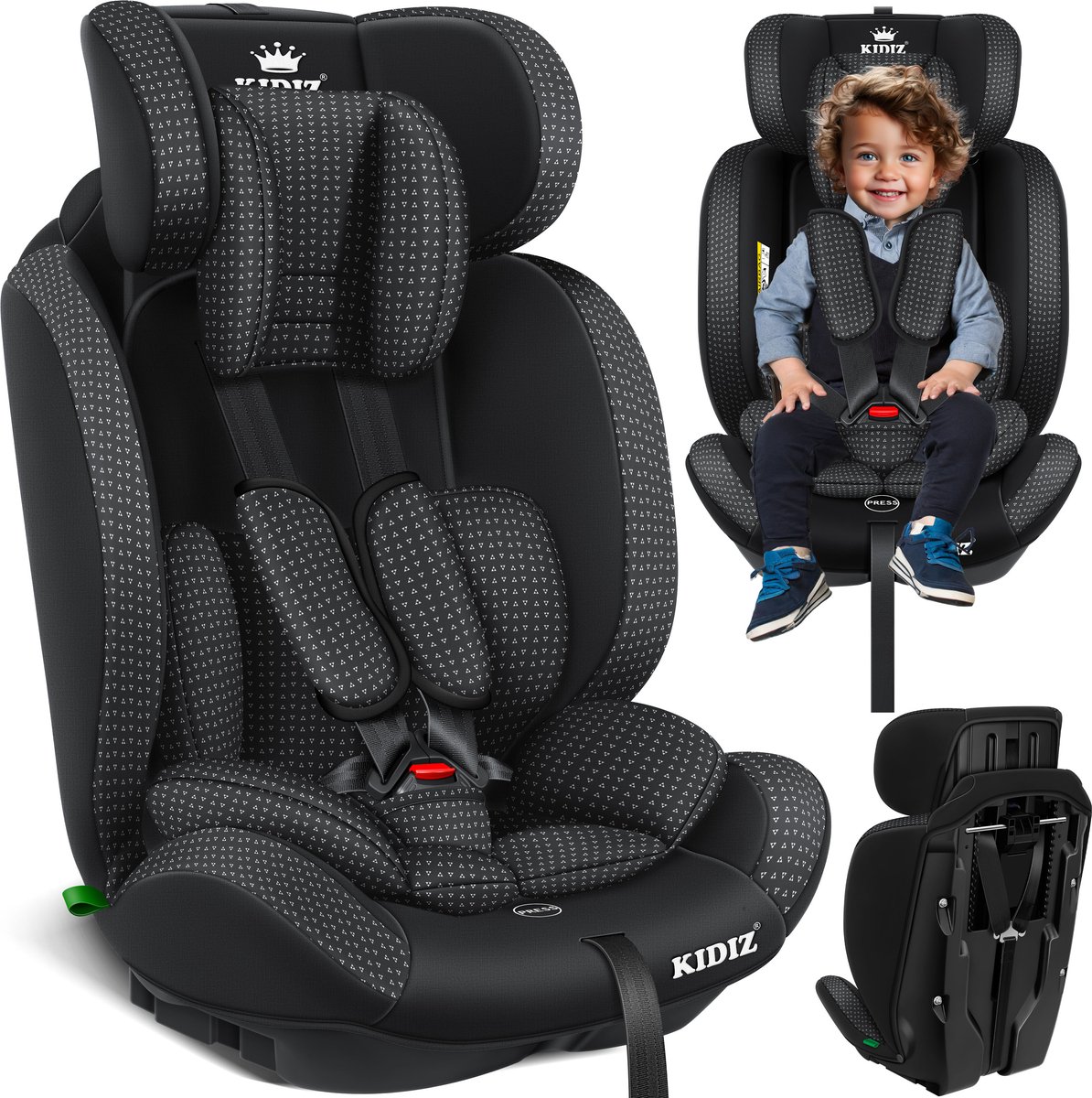 KIDIZ Kinderautostoeltje Kuip Zwart 9-36 kg Gr. 1/2/3