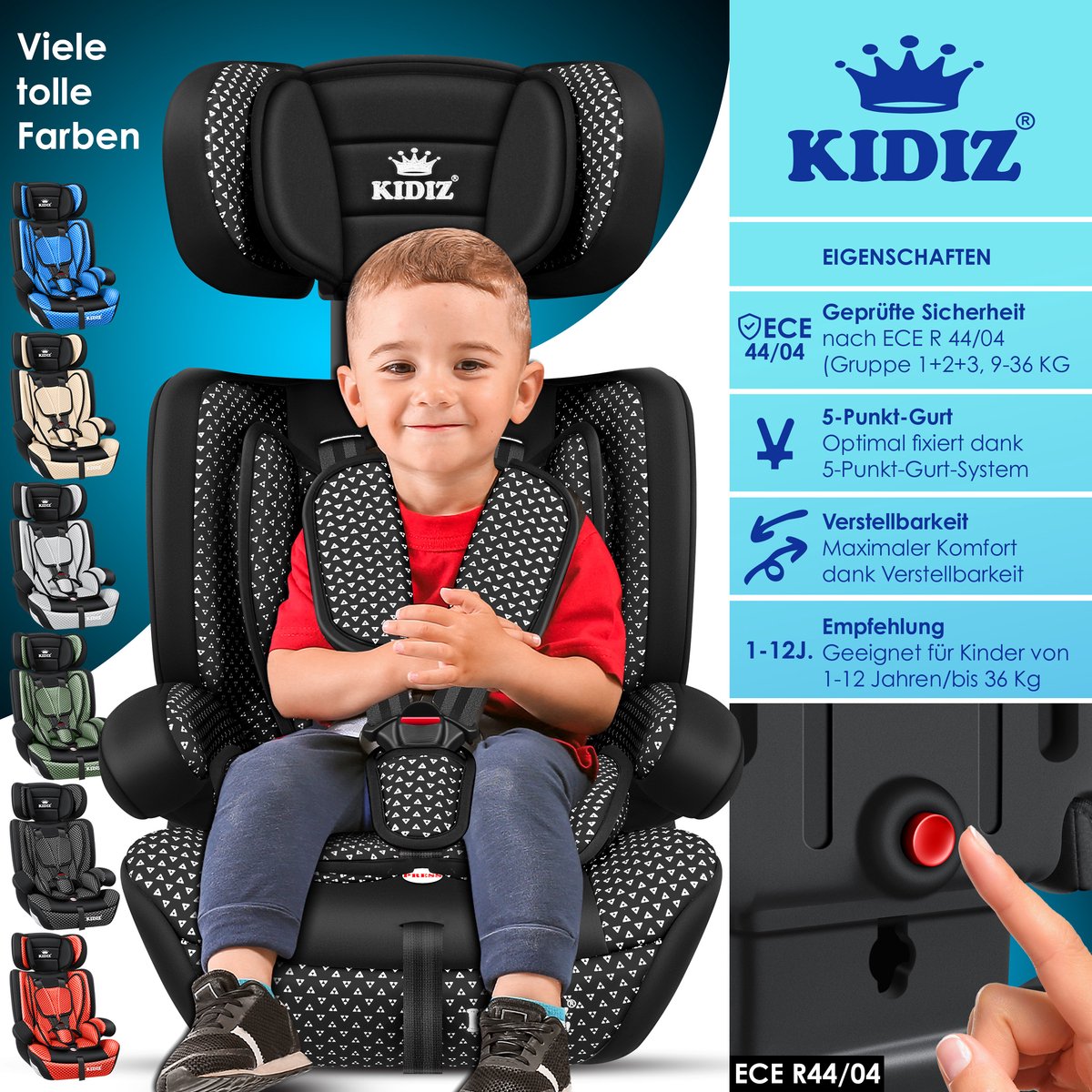 KIDIZ Kinderautostoeltje Kuip Zwart 9-36 kg Gr. 1/2/3