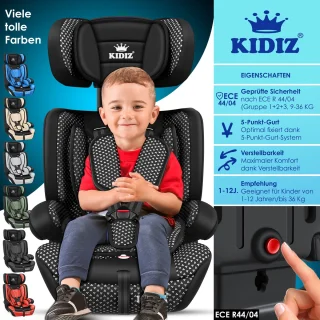KIDIZ Kinderautostoeltje Kuip Zwart 9-36 kg Gr. 1/2/3