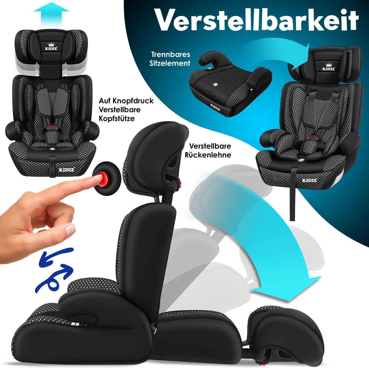KIDIZ Kinderautostoeltje Kuip Zwart 9-36 kg Gr. 1/2/3