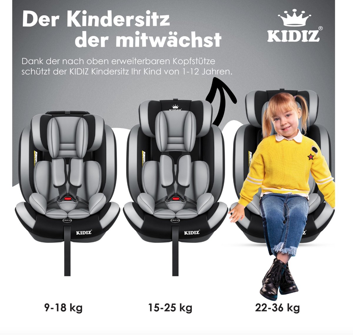 KIDIZ Premium Kinderautostoel Groep 1-3