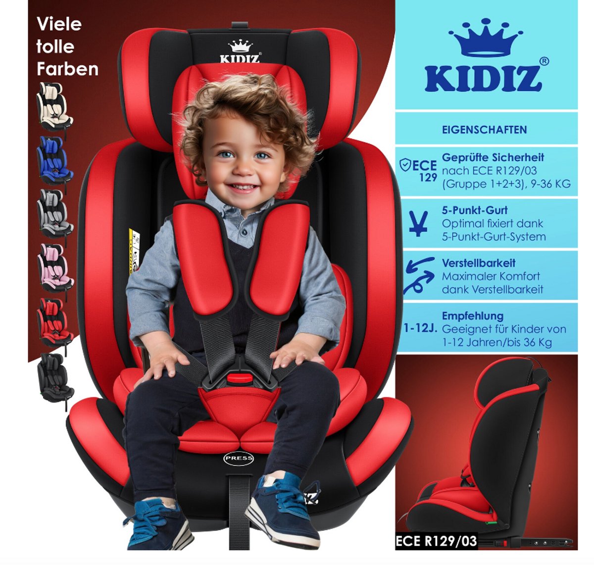 KIDIZ Premium Kinderautostoel Groep 1+2+3