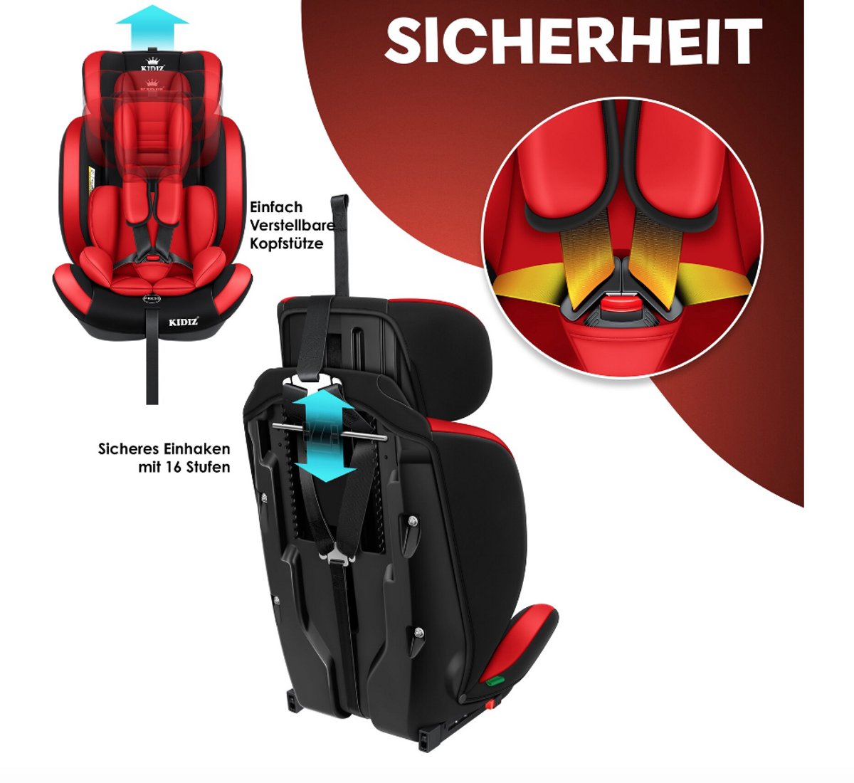 KIDIZ Premium Kinderautostoel Groep 1+2+3