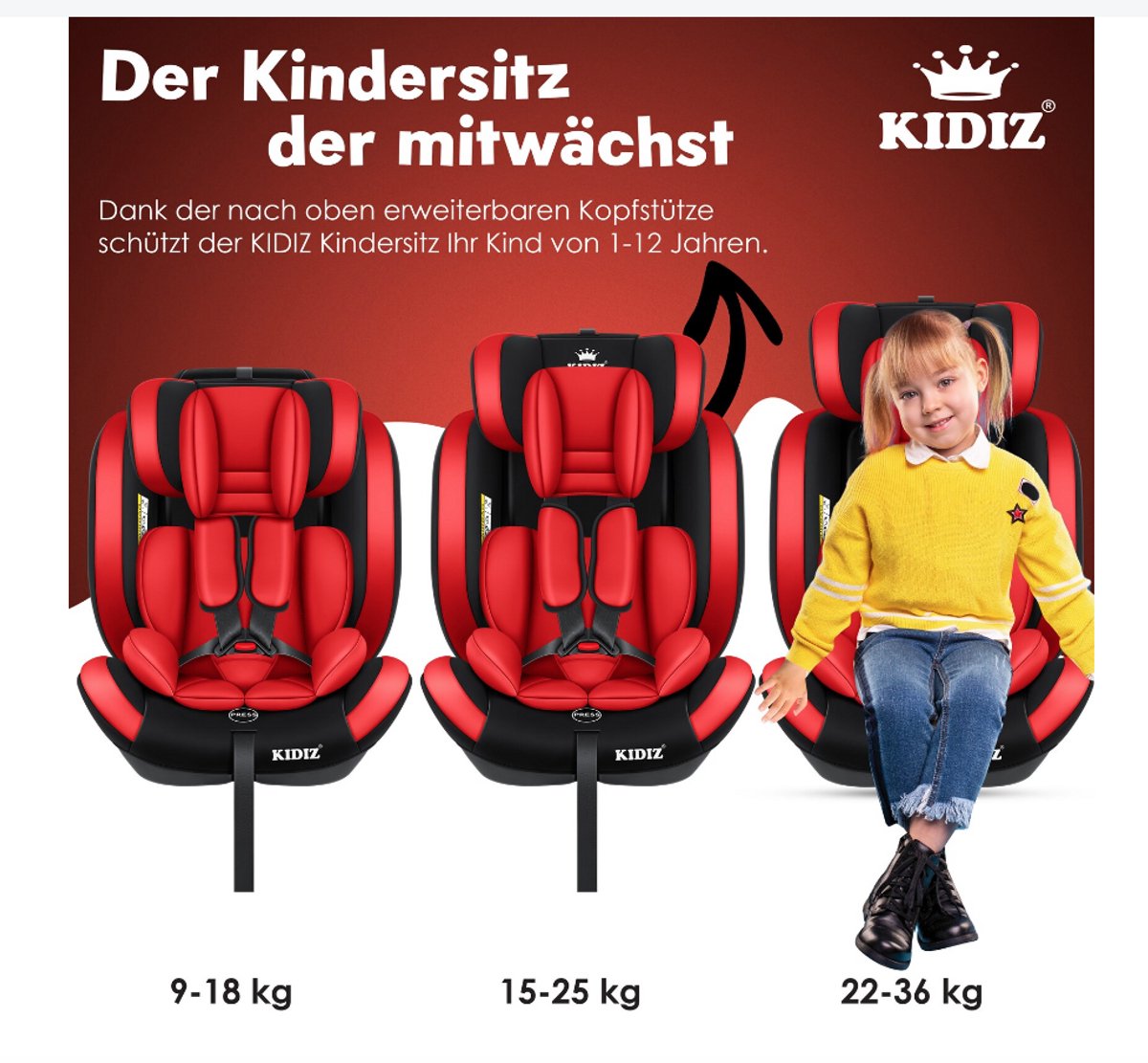 KIDIZ Premium Kinderautostoel Groep 1+2+3