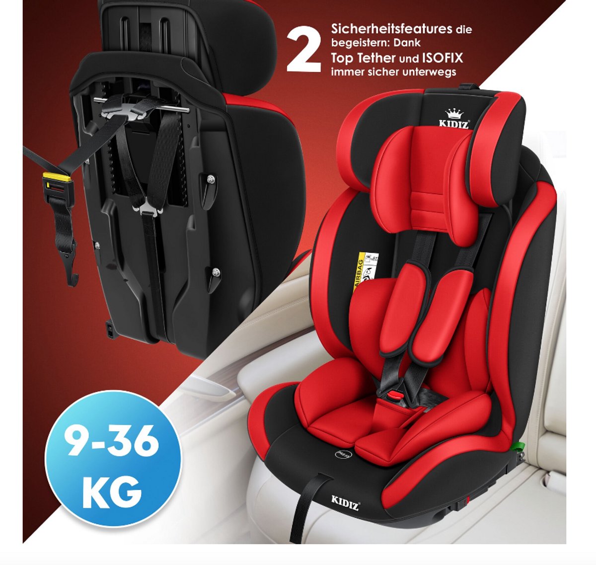 KIDIZ Premium Kinderautostoel Groep 1+2+3