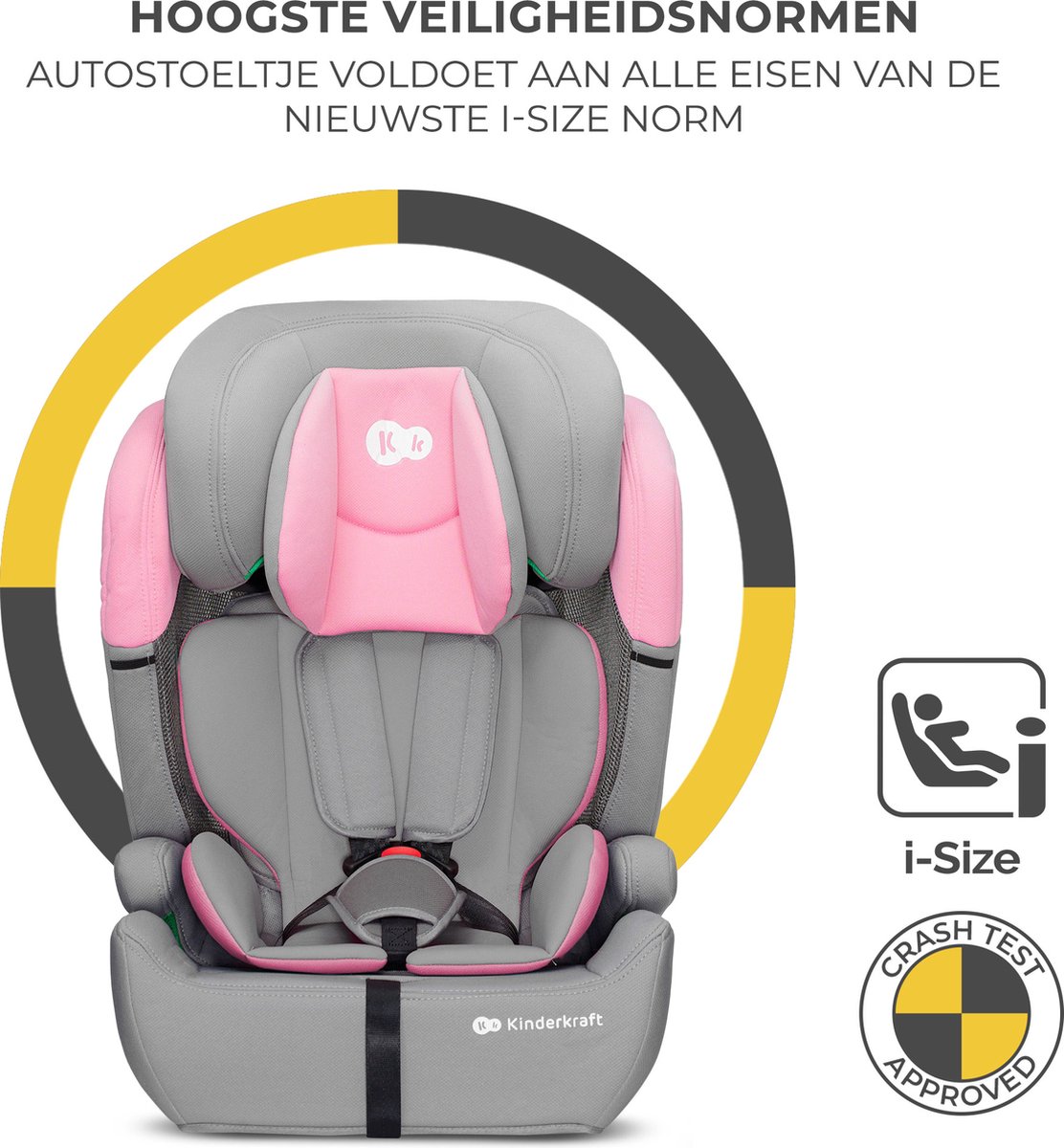 Wat vinden we goed aan de Kinderkraft COMFORT UP I-SIZE Autostoel Roze